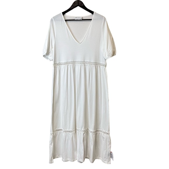 NWT ASOS Design V-Neck Midi Dress Crochet Detail - White - Picture 2 of 16